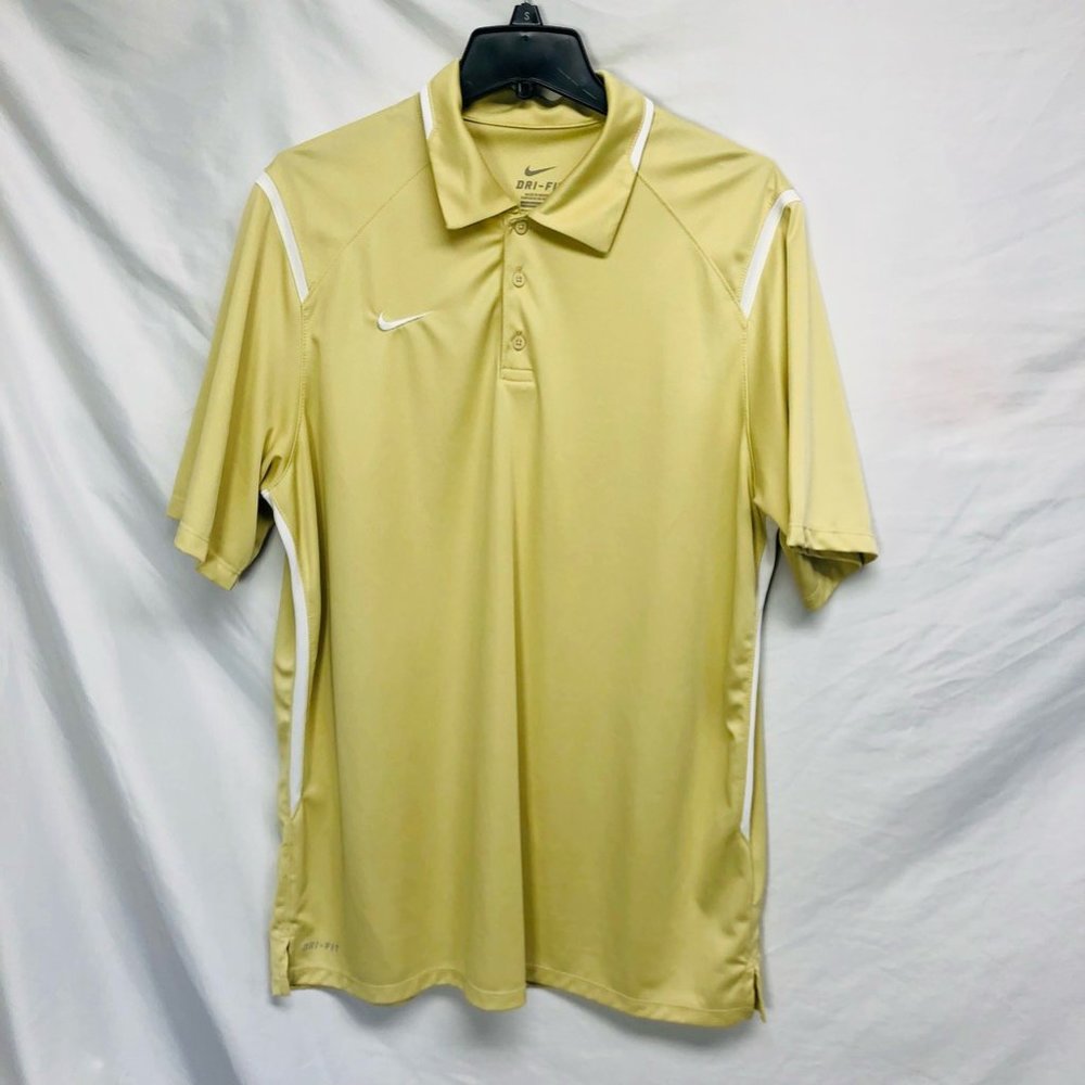 Nike Mens Activewear Polo Shirt Yellow White Short Sleeve Collared Dri Fit L